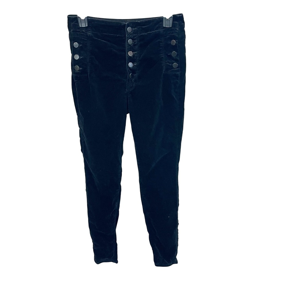 J Brand Natasha Black Velvet High Rise Sailor Button Skinny Pants Womens Size 28